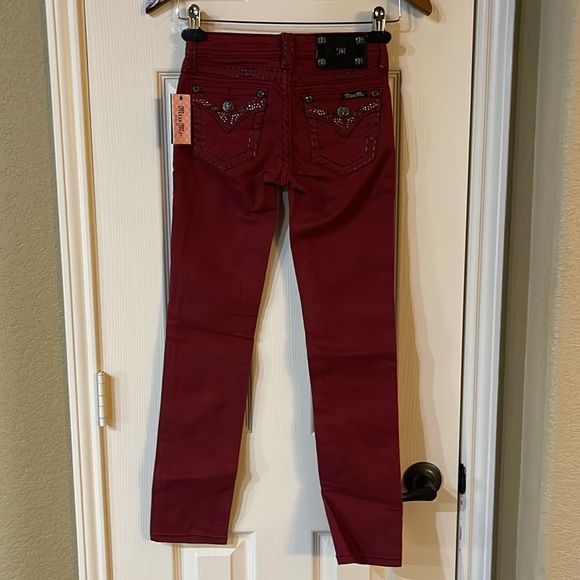 Girls Miss Me Jeans Signature Rise Skinny Red/Cabernet Flap Pockets , skinny,  s - Picture 3 of 5
